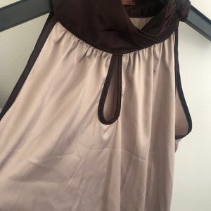 Brown and cream satin top with ruffled base